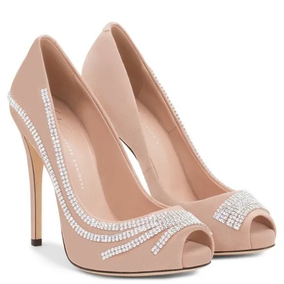 Blush Suede Crystal Peep-toe Pumps by Giuseppe Zanotti SIZE 8 (EU 37.5) - Picture 3 of 11